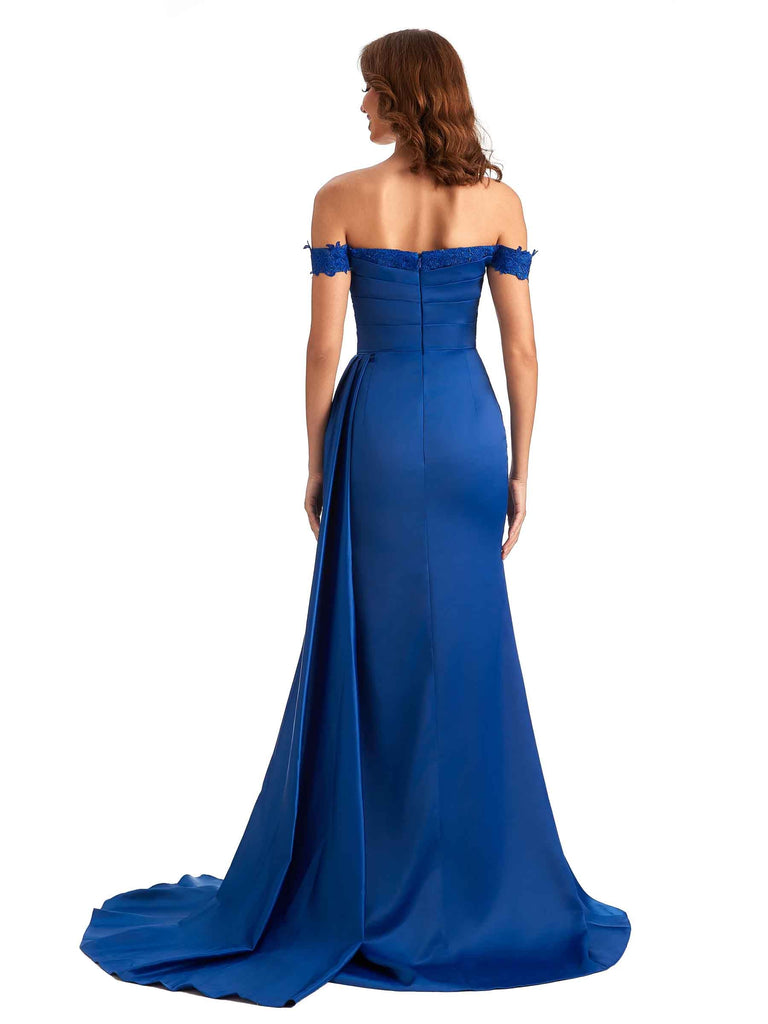 Robe de bal Satin soyeux épaules dénudées fente pour mariage