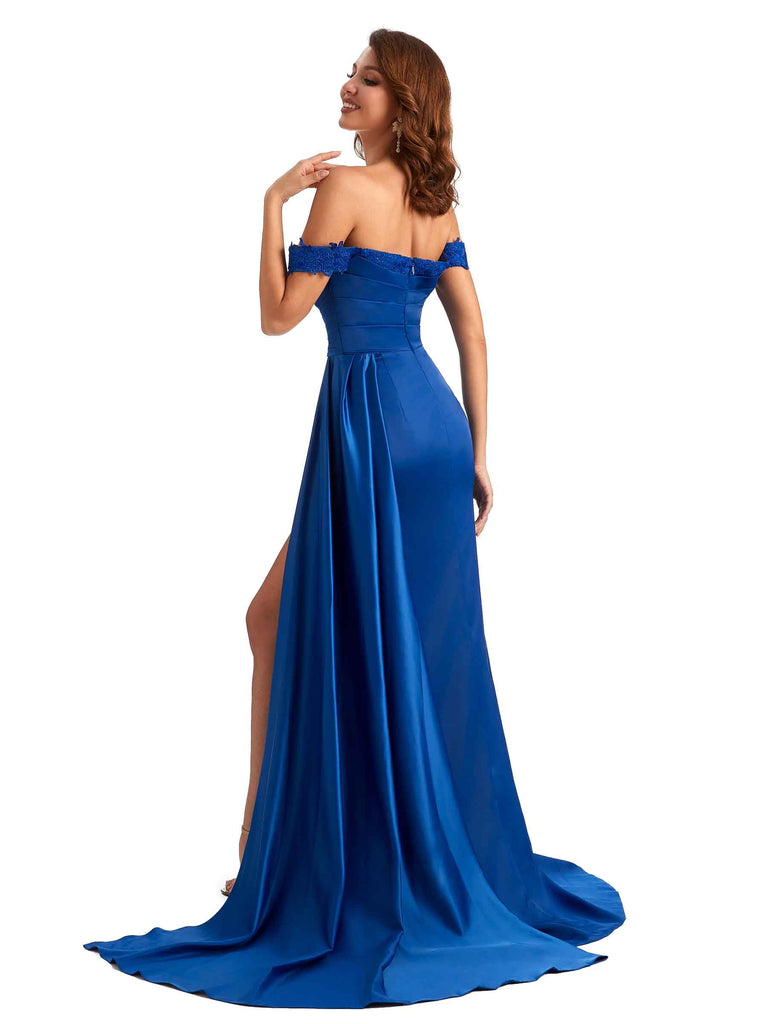 Robe de bal Satin soyeux épaules dénudées fente pour mariage