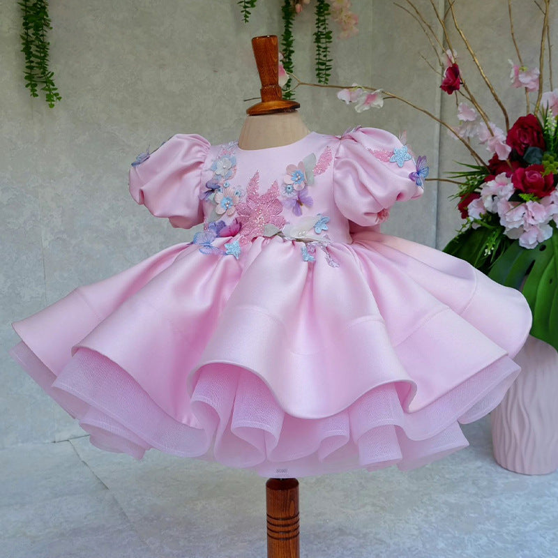 Robes de demoiselle d'honneur en dentelle et perles robe de bal fleurs pour petite fille