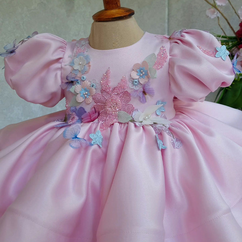 Robes de demoiselle d'honneur en dentelle et perles robe de bal fleurs pour petite fille