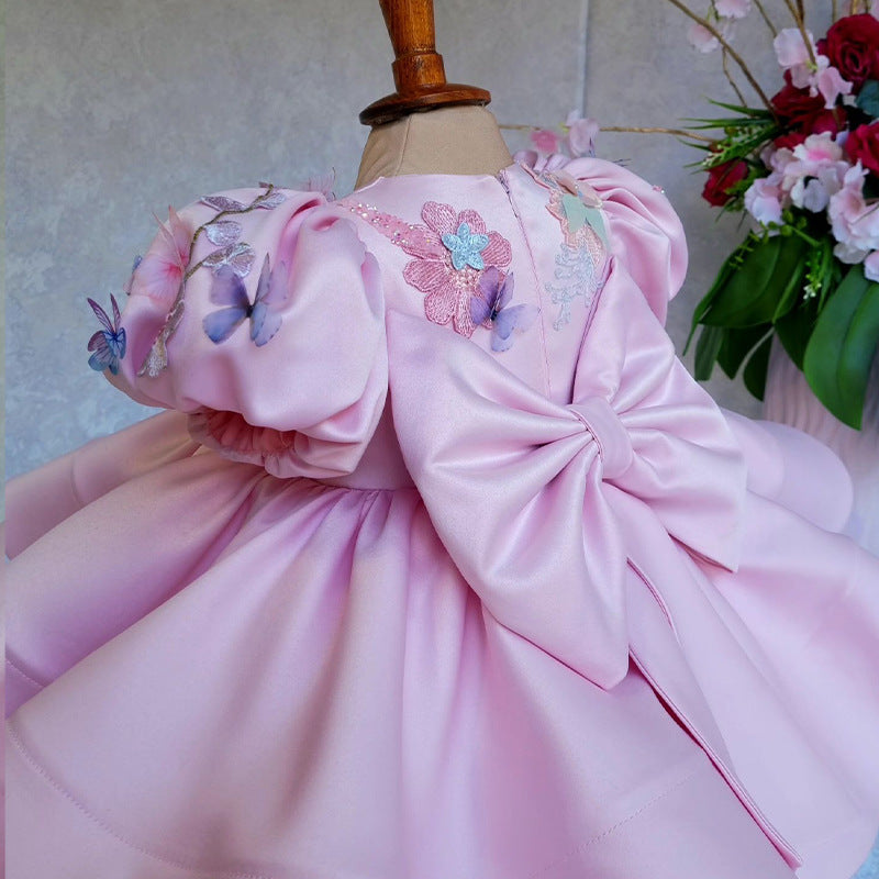 Robes de demoiselle d'honneur en dentelle et perles robe de bal fleurs pour petite fille