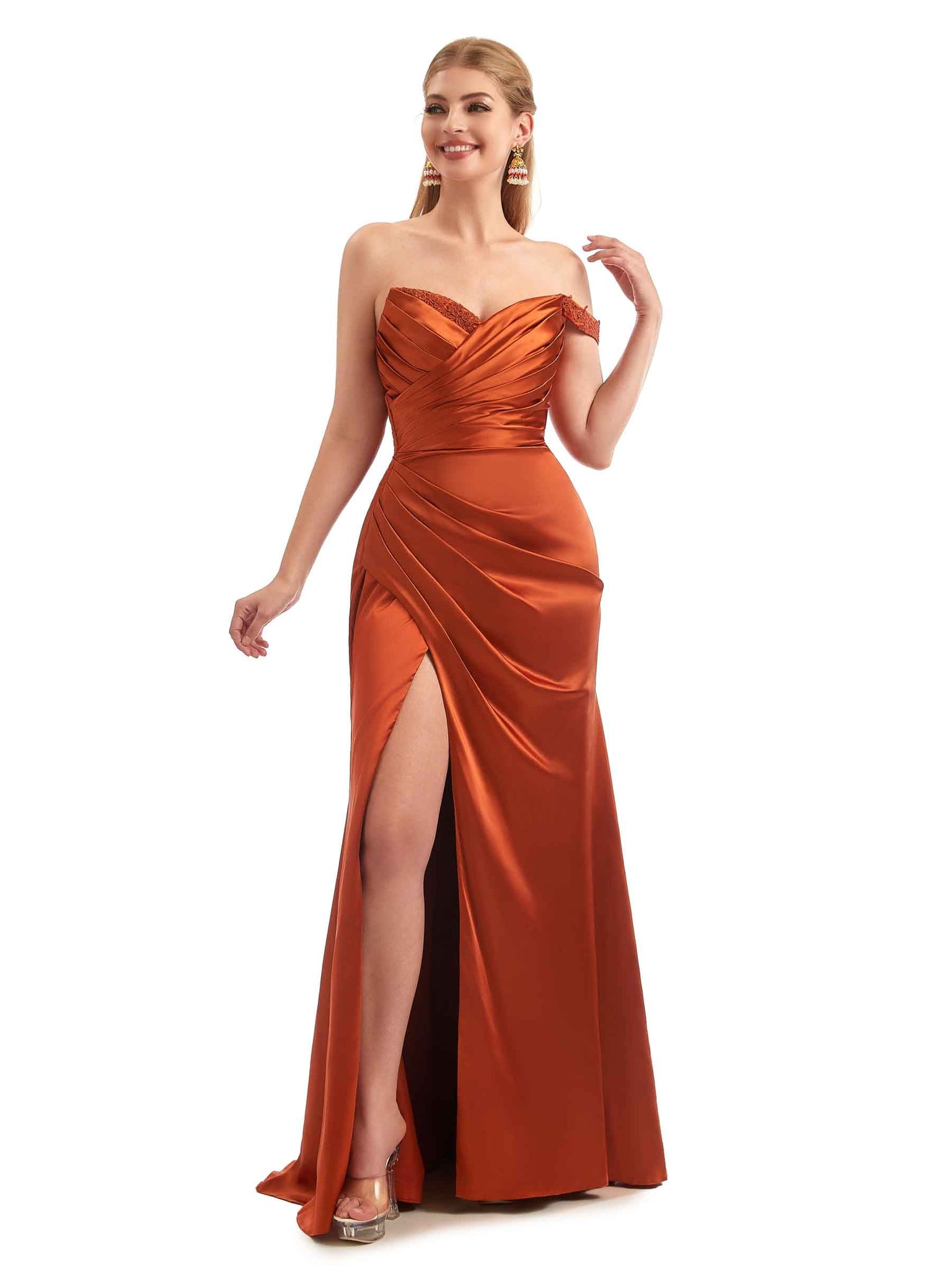 Robes invitée mariage longues uniques en satin à une épaule bretelles robe de soirée