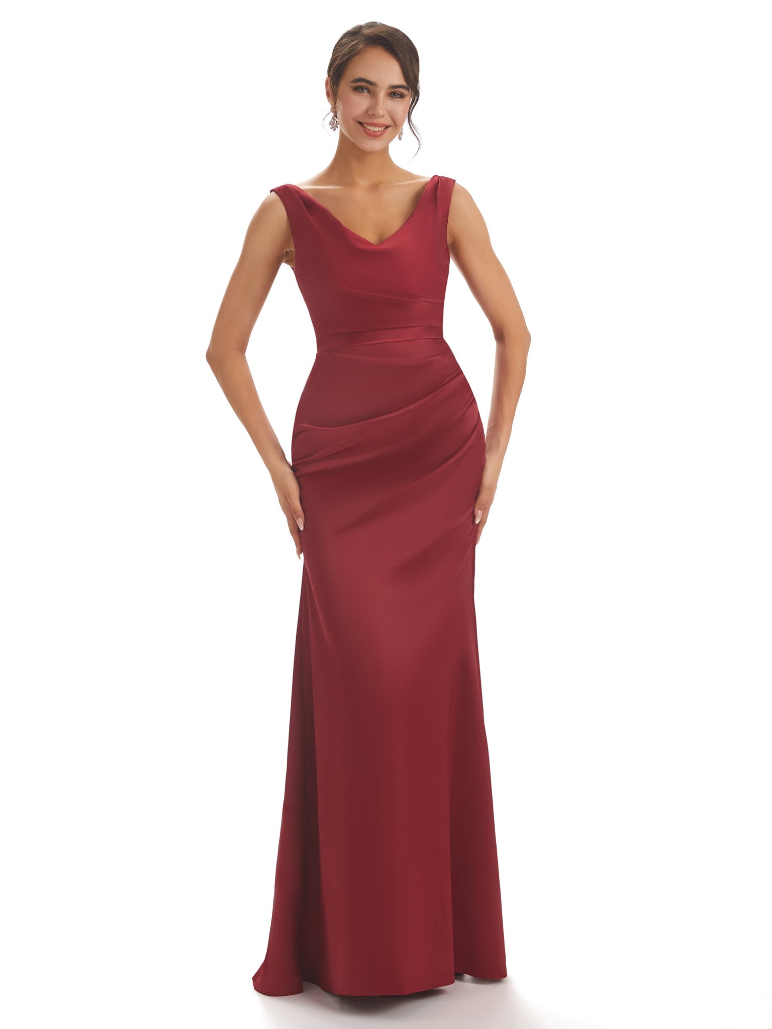 Robes invitée sexy col en V satin doux longueur au sol robe témoin de mariage