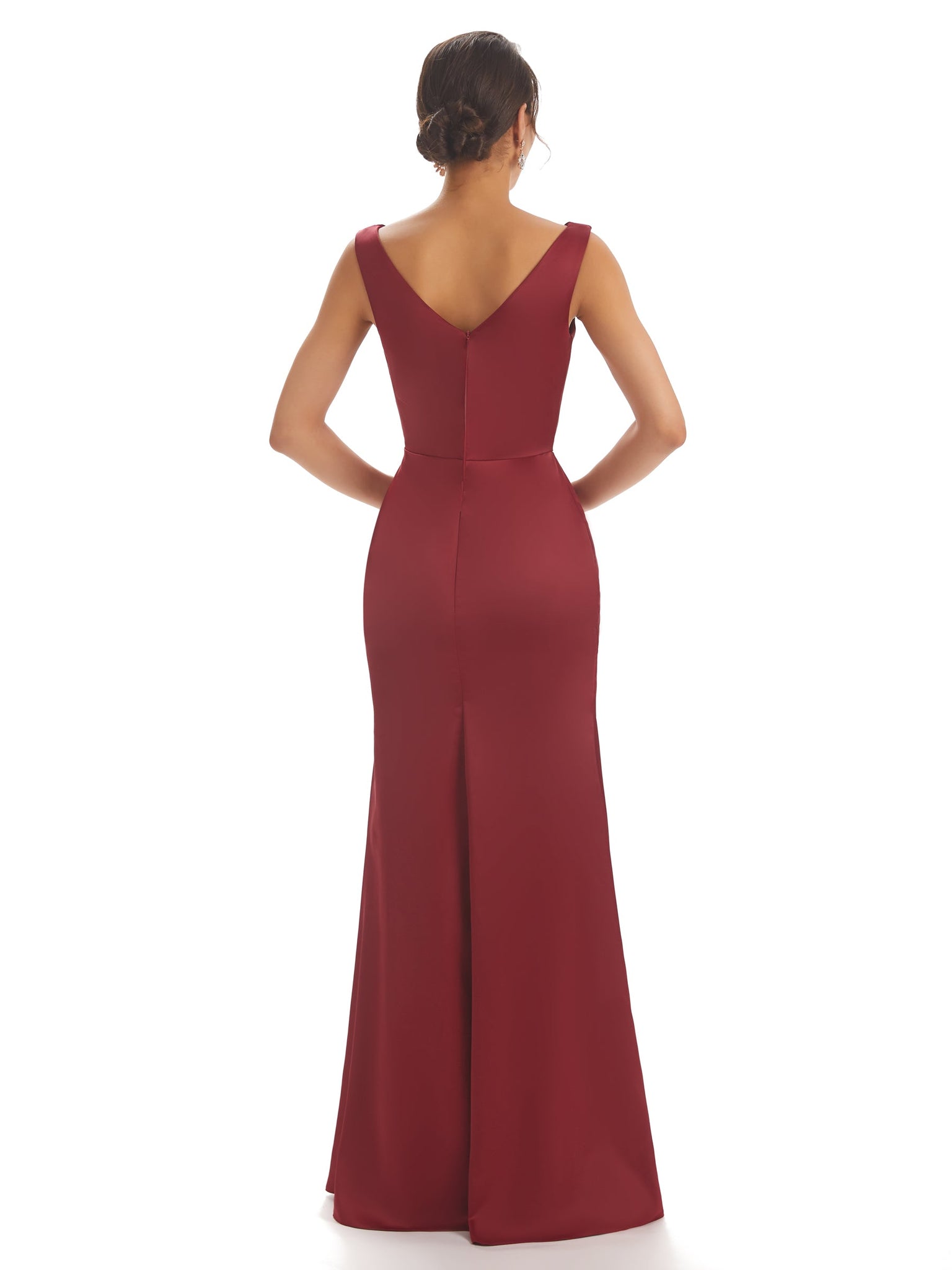 Robes invitée sexy col en V satin doux longueur au sol robe témoin de mariage