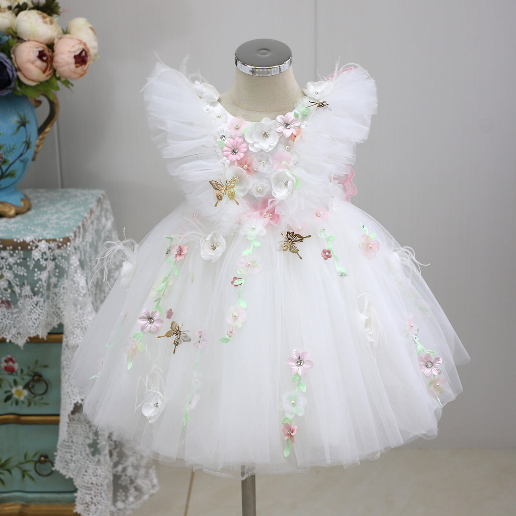 Robe de bal en dentelle appliquée pour fille de fleur pour mariage robe de concours tulle pour enfants