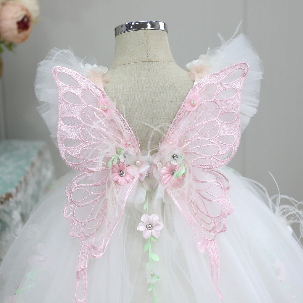 Robe de bal en dentelle appliquée pour fille de fleur pour mariage robe de concours tulle pour enfants