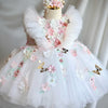 Robe de bal en dentelle appliquée pour fille de fleur pour mariage robe de concours tulle pour enfants