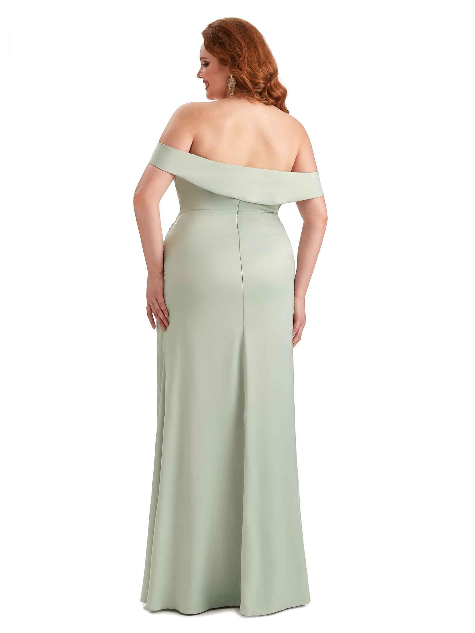 Robe longue en satin doux avec fente épaules dénudées pour mariage