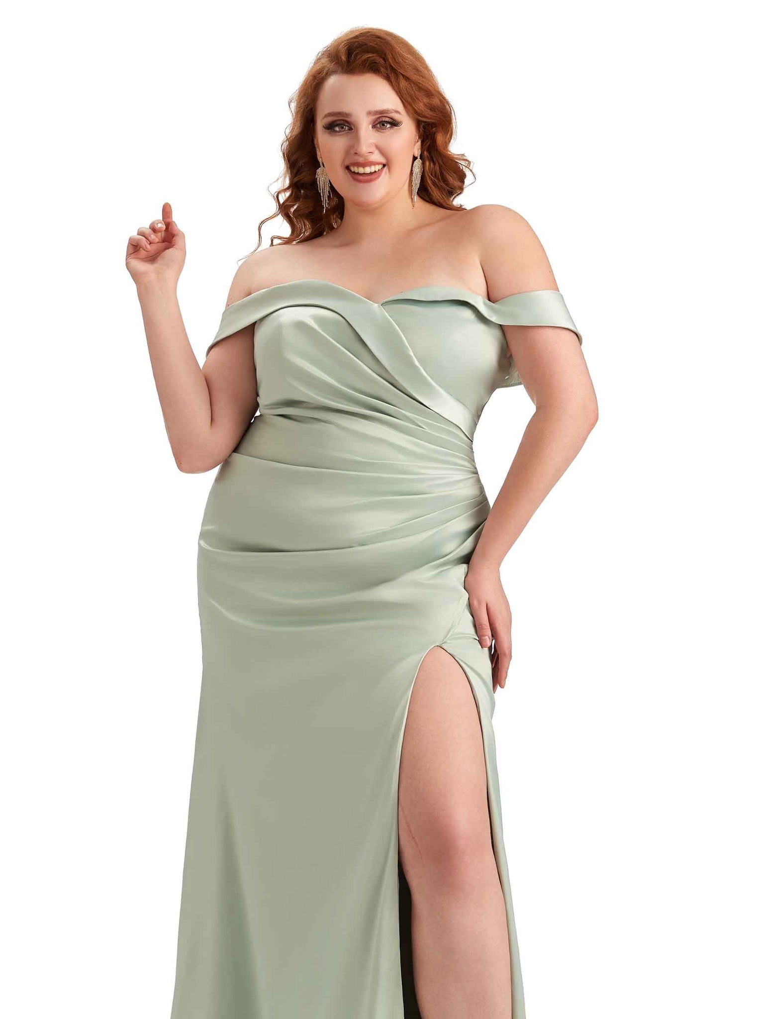 Robe longue en satin doux avec fente épaules dénudées pour mariage