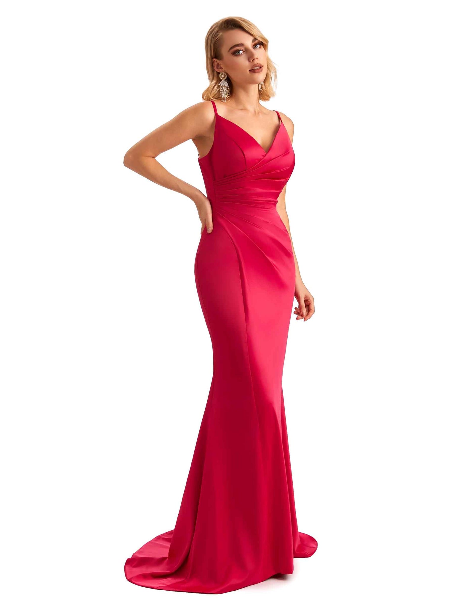 Sexy dos nu sirène bretelles Spaghetti Unique longue robe en satin formelle