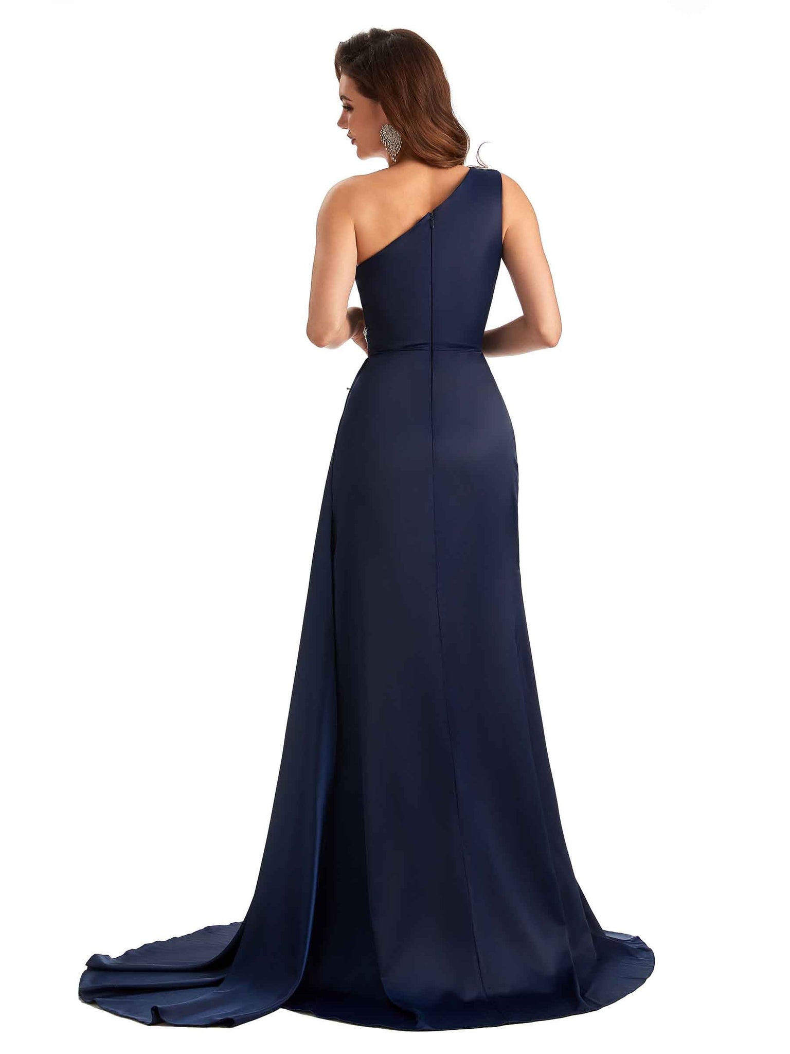 Robe témoin de mariage sexy fendue en satin doux asymétrique en dentelle A-ligne