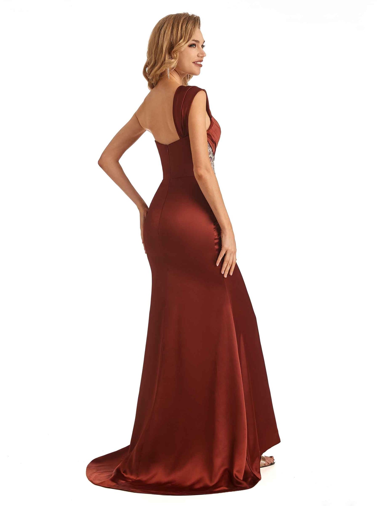 Dos nu sirène robe cocktail de demoiselle d'honneur Satin épaule dénudée