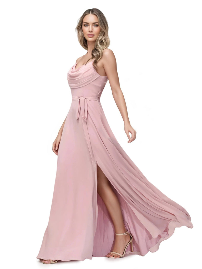 Maxi Robe Sexy en Mousseline Spaghetti Bretelle à Col Bénitier
