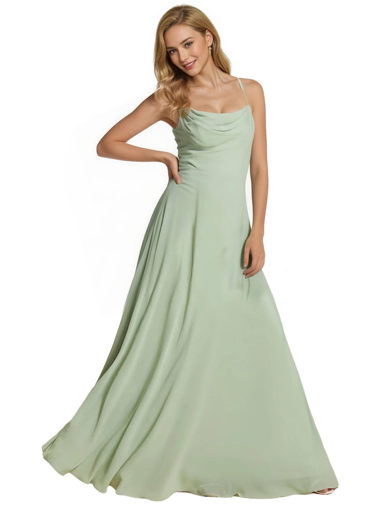 Robe de demoiselle d'honneur élégante dos nu longueur au sol bretelles spaghetti