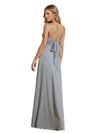 Robe longue en mousseline de soie sexy avec fendue bretelles spaghetti
