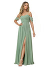Robe de demoiselle d'honneur longue sexy épaules dénudées ligne A fendue
