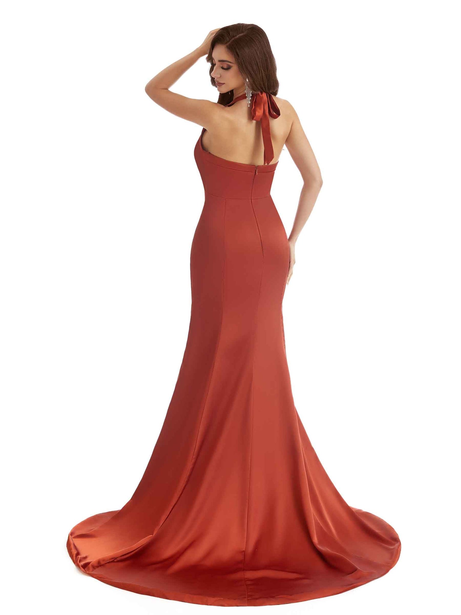 Robes de demoiselle d'honneur sexy en satin à col en V fente  robe invitée mariage