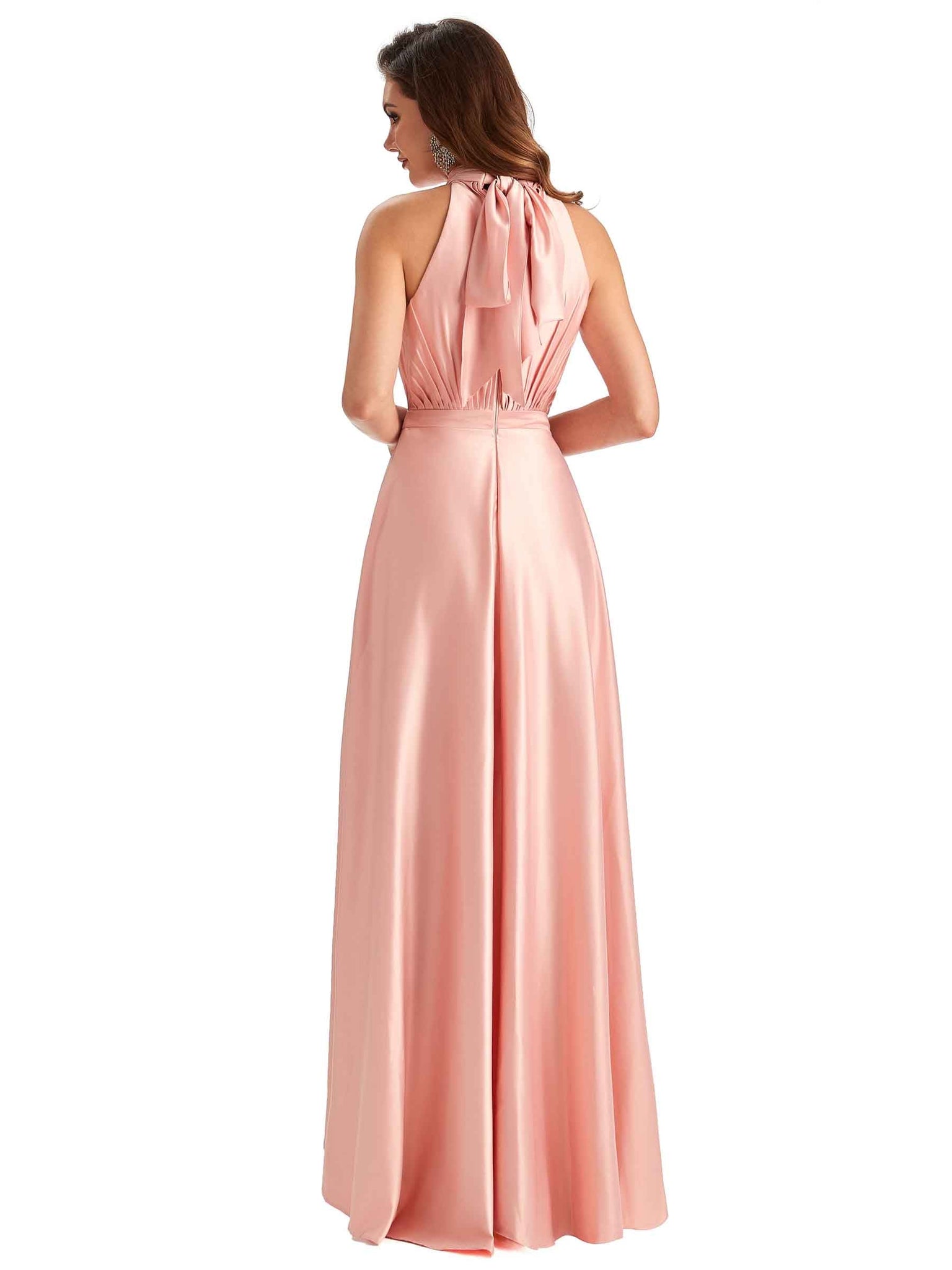 Robes témoin de mariage uniques en satin doux à col haut et coupe trapèze A-ligne