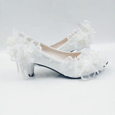 Princess Lace High Heels, Flower Rhinestone Tassel Bridal Wedding Shoes Bridesmaid Shoes