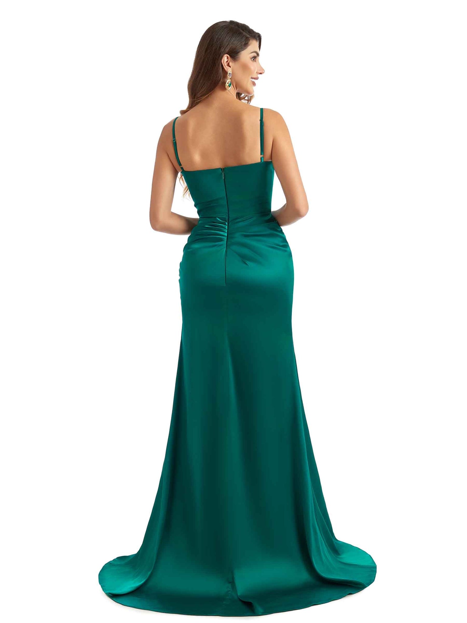 Robe moderne en satin à bretelles spaghetti et fente sexy pour demoiselles d'honneur