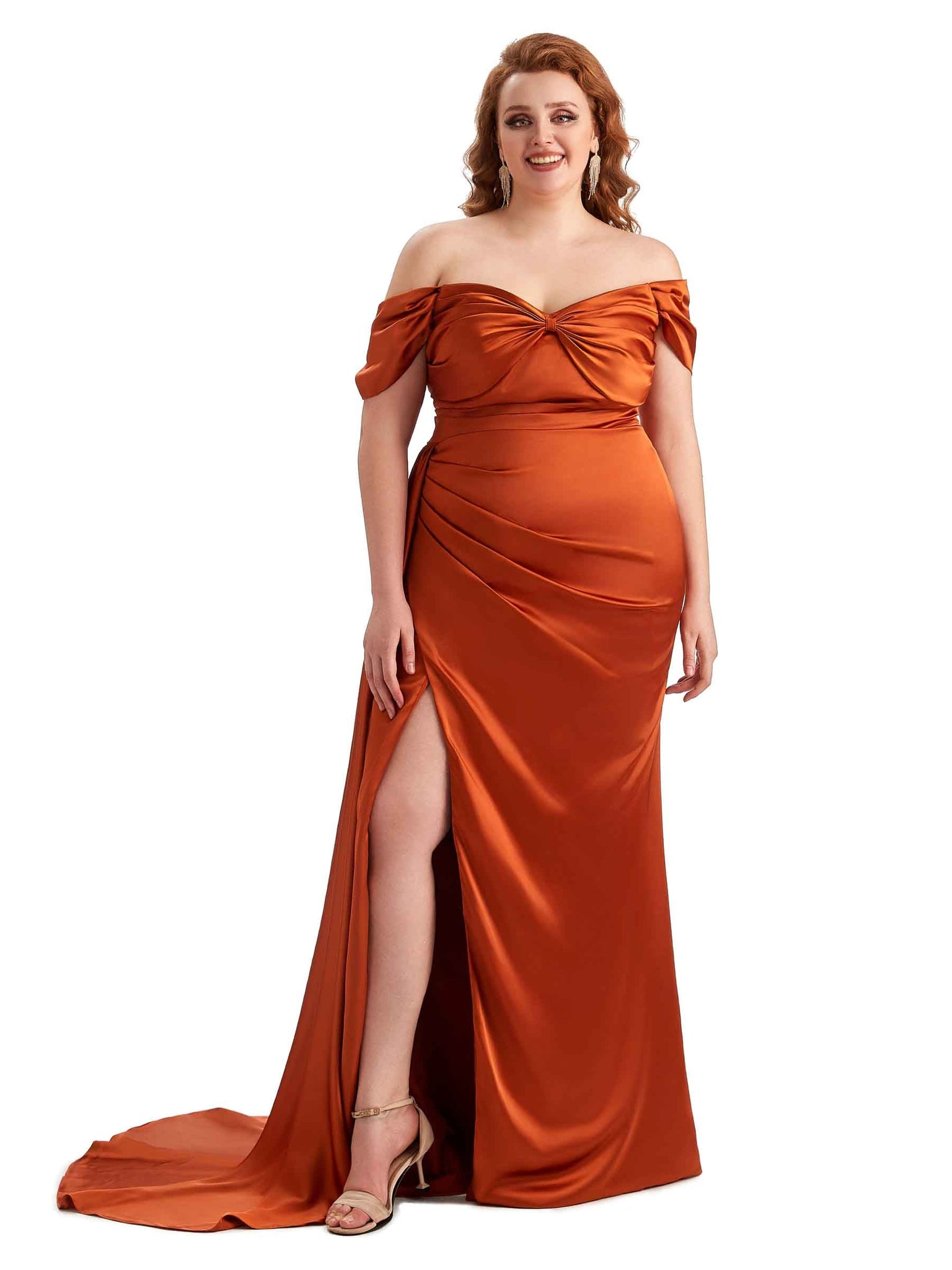 Robe invitée mariage longue en satin doux à épaules dénudées sexy grande taille pour mariage