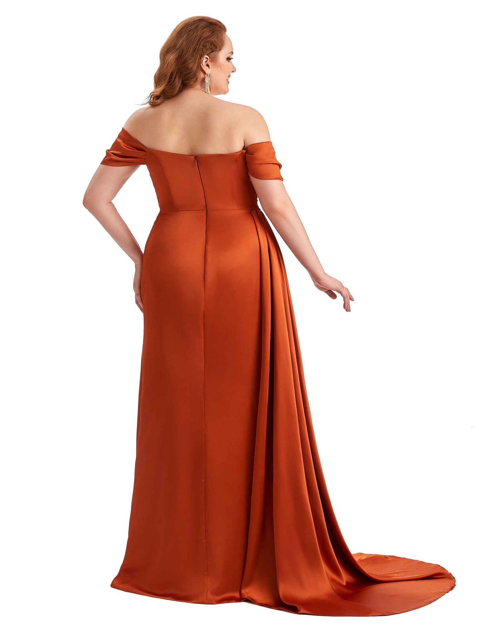 Robe invitée mariage longue en satin doux à épaules dénudées sexy grande taille pour mariage