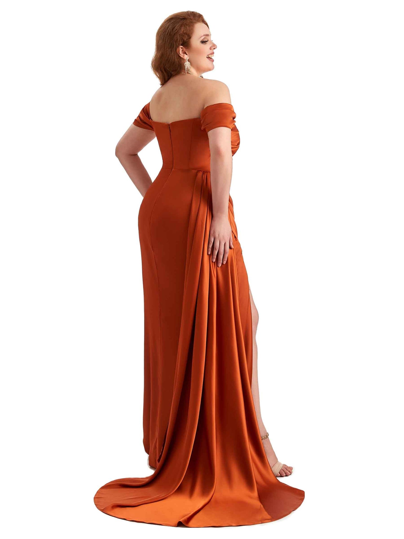 Robe invitée mariage longue en satin doux à épaules dénudées sexy grande taille pour mariage