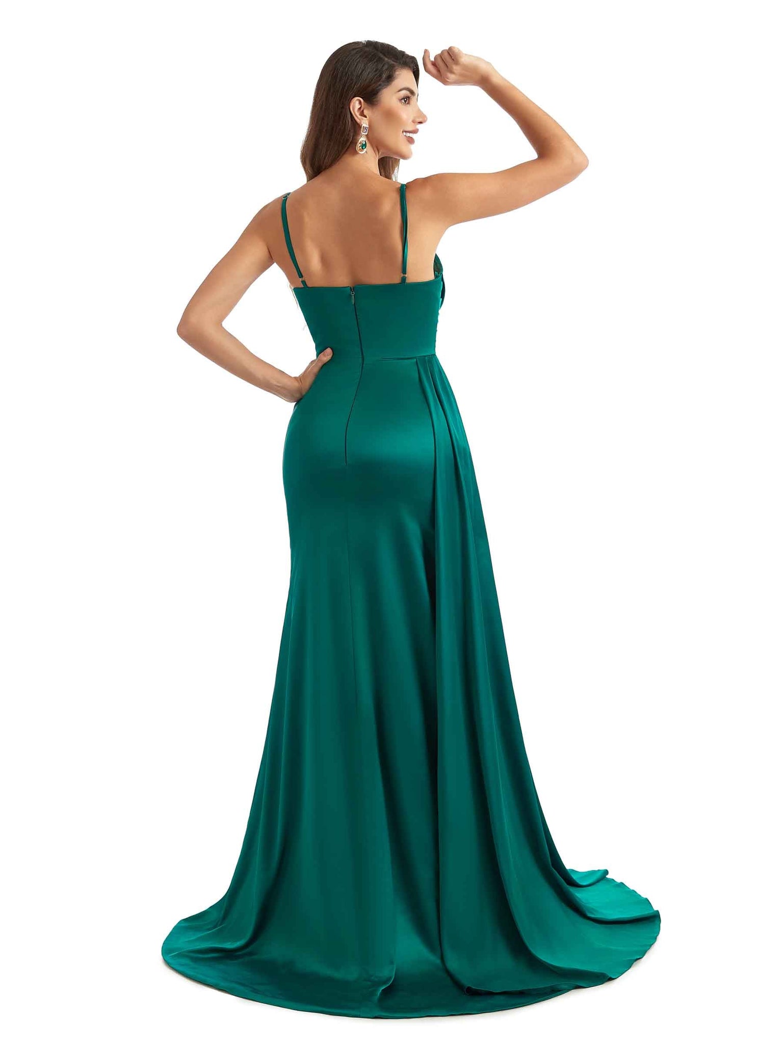 Robes sexy à col bénitier maxi chic en satin extensible à bretelles spaghetti Fendue