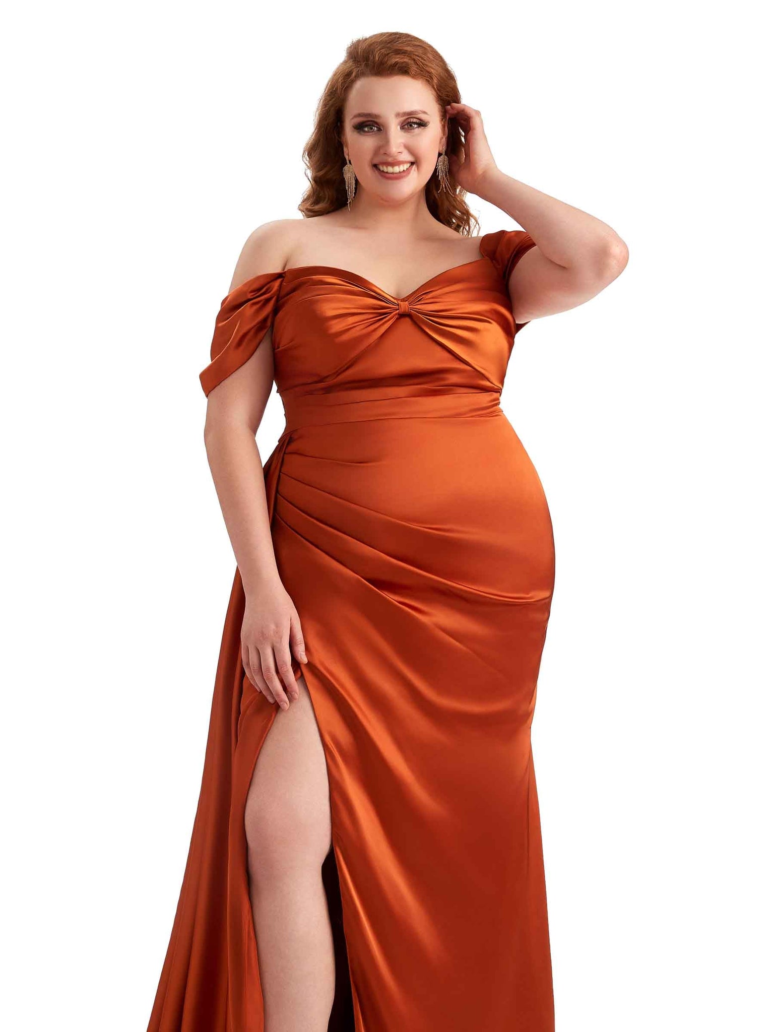 Robe invitée mariage longue en satin doux à épaules dénudées sexy grande taille pour mariage
