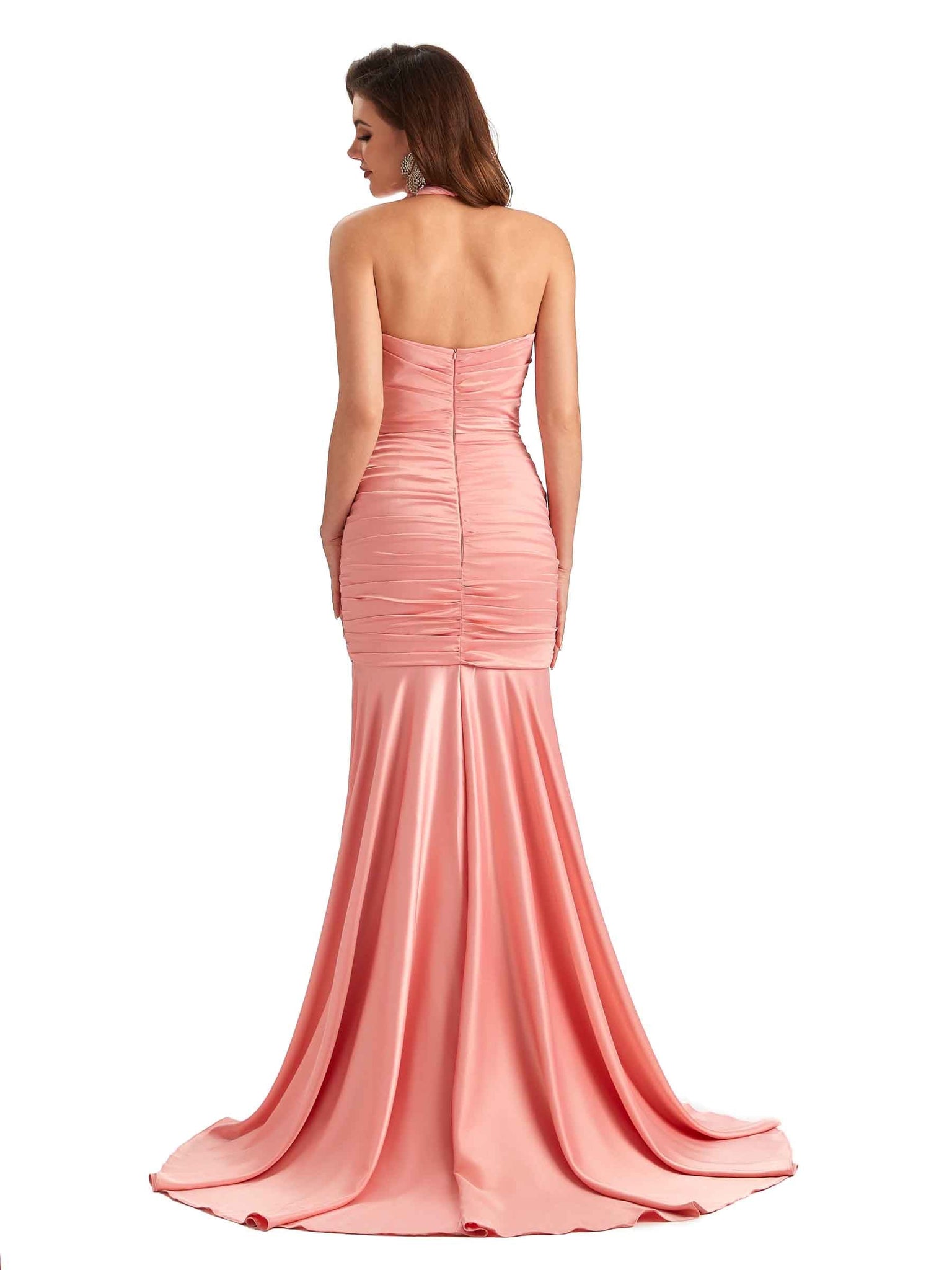 Robe longue sexy en satin doux col en V pour invité de mariage robe cocktail rose