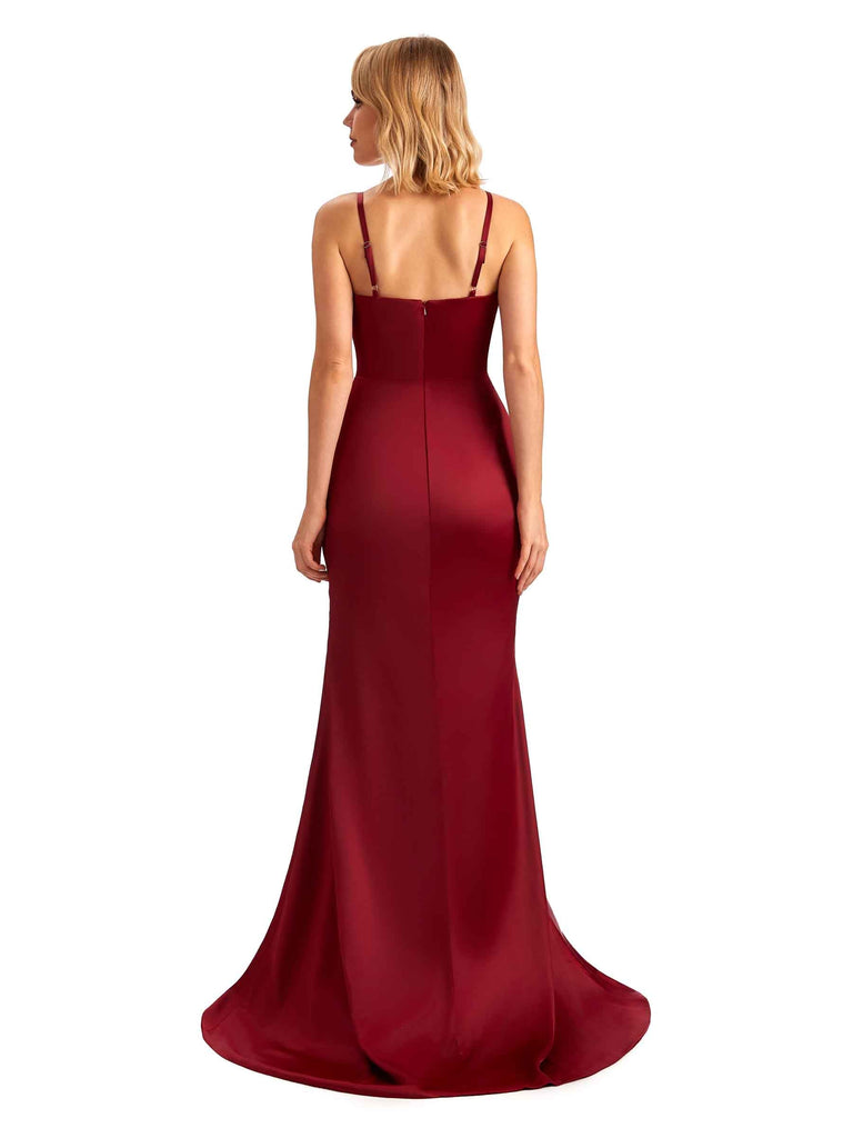 Robe de soirée sirène en Satin soyeux Sexy fente latérale col en V longue pour mariage