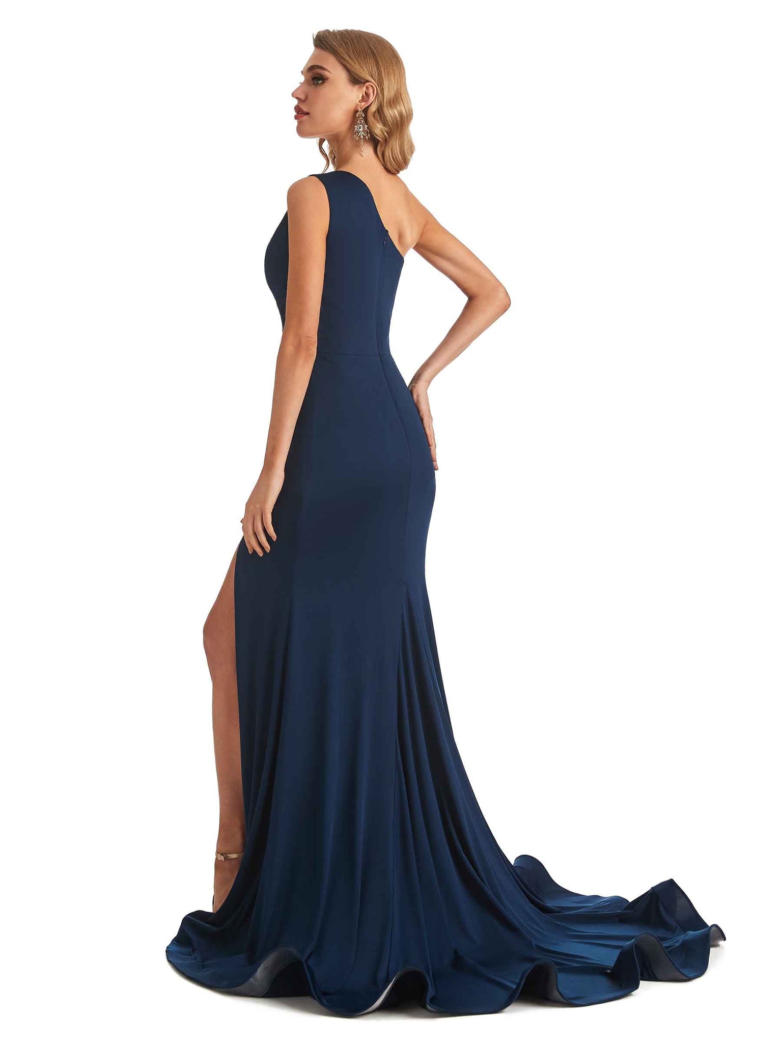 Robes de demoiselle d'honneur sirène sexy asymétrique épaule dénudée jersey extensible