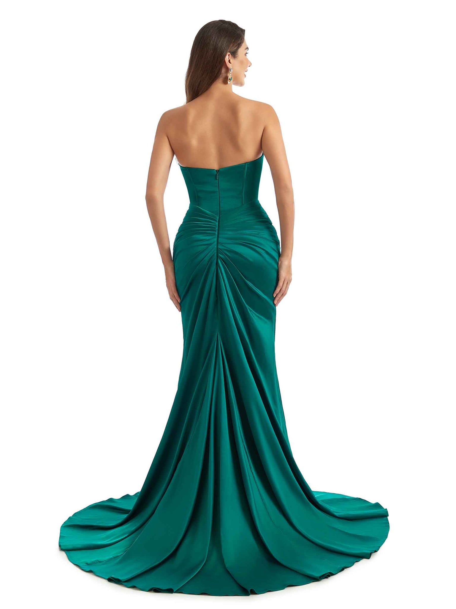 décolleté en cœur Robe de soirée longue en satin extensible avec fente pour femme