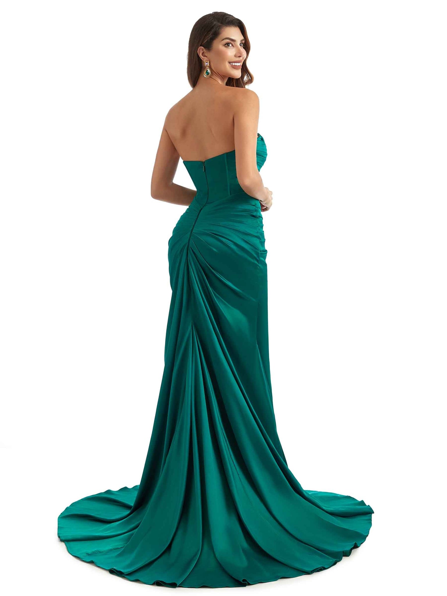 décolleté en cœur Robe de soirée longue en satin extensible avec fente pour femme