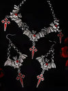 Halloween new dark gothic style exaggerated red water drop bat earrings cross pendant necklace set trend