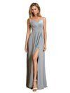 Robe longue en mousseline de soie sexy avec fendue bretelles spaghetti