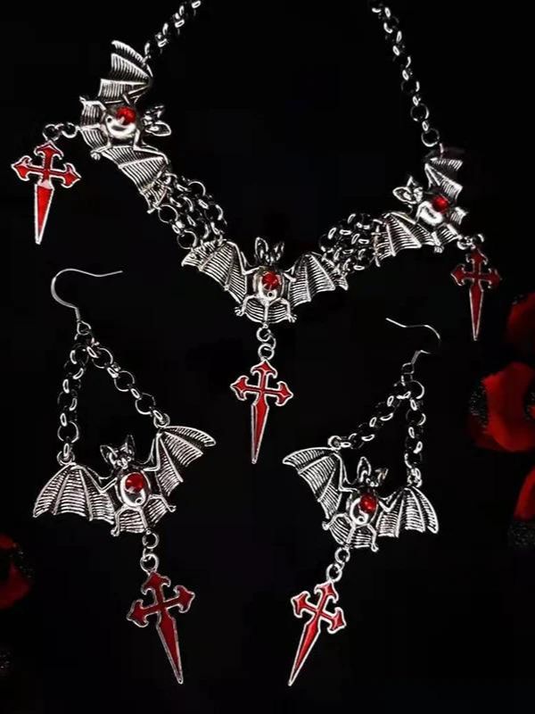 Ensemble de boucles d'oreilles et collier croisé de style gothique foncé pour Halloween