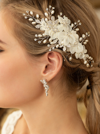 Peignes et barrettes élégants en alliage imitation perles voile pour femmes avec perle