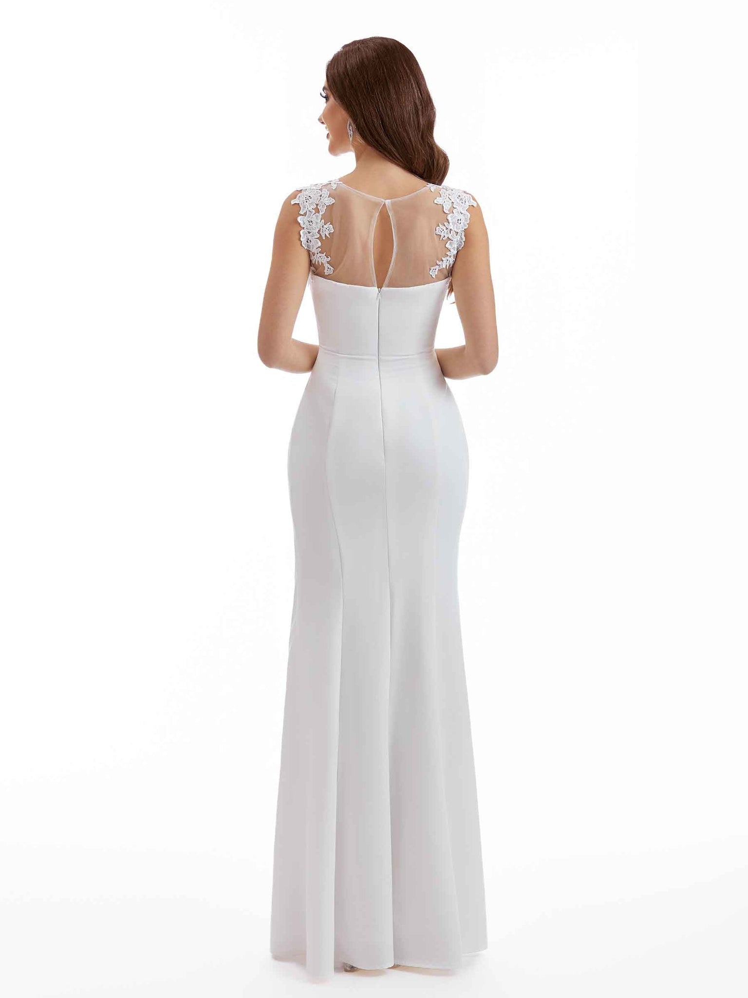 robe invitée mariage longue en crêpe extensible fente en dentelle sexy et illusion de sirène