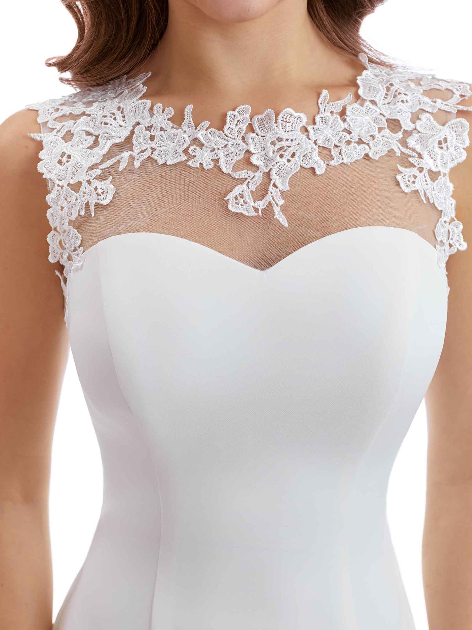 robe invitée mariage longue en crêpe extensible fente en dentelle sexy et illusion de sirène
