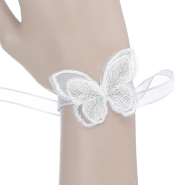 White Tulle Butterfly Style Wrist Flowers Wedding Bridesmaids Little Sisters Hand Flowers Fairy Temperament Wrist Flowers, CG61445