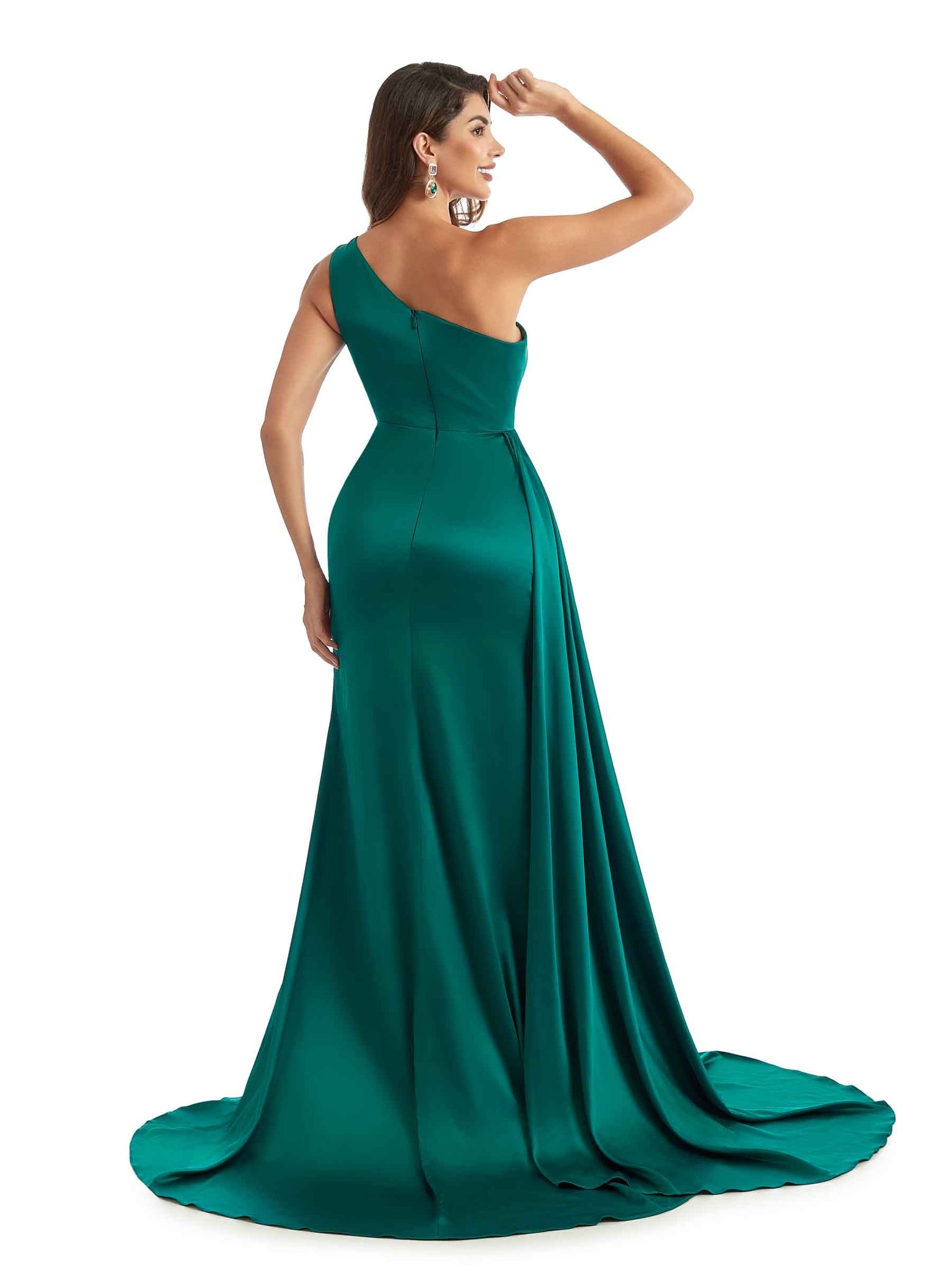 une épaule Robe de soirée de mariage longue en satin Sexy robe demoiselle d'honneur