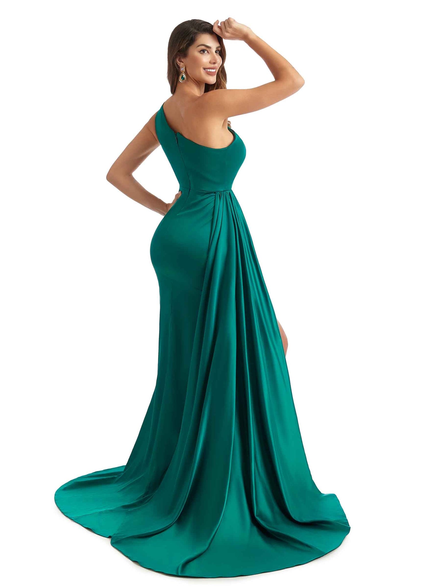 une épaule Robe de soirée de mariage longue en satin Sexy robe demoiselle d'honneur
