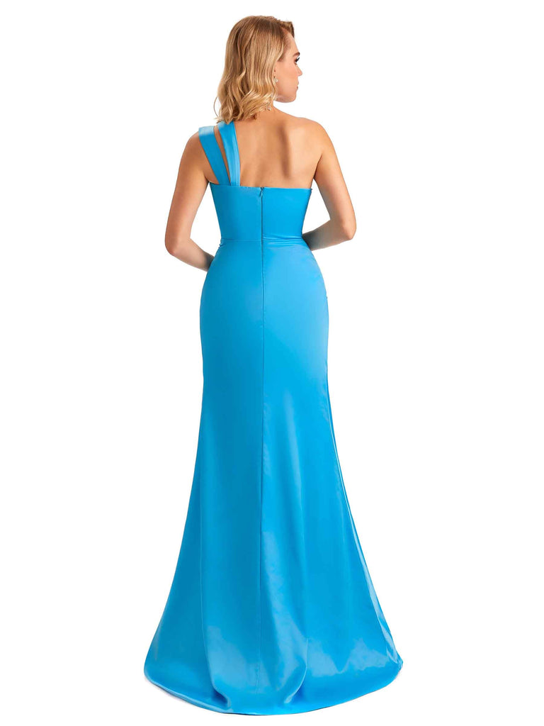 Robe de bal longue Satin doux épaule dénudée fente latérale élégante