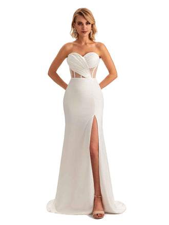 Dos Nu Robe de bal longue Satin doux Sexy fente latérale sirène