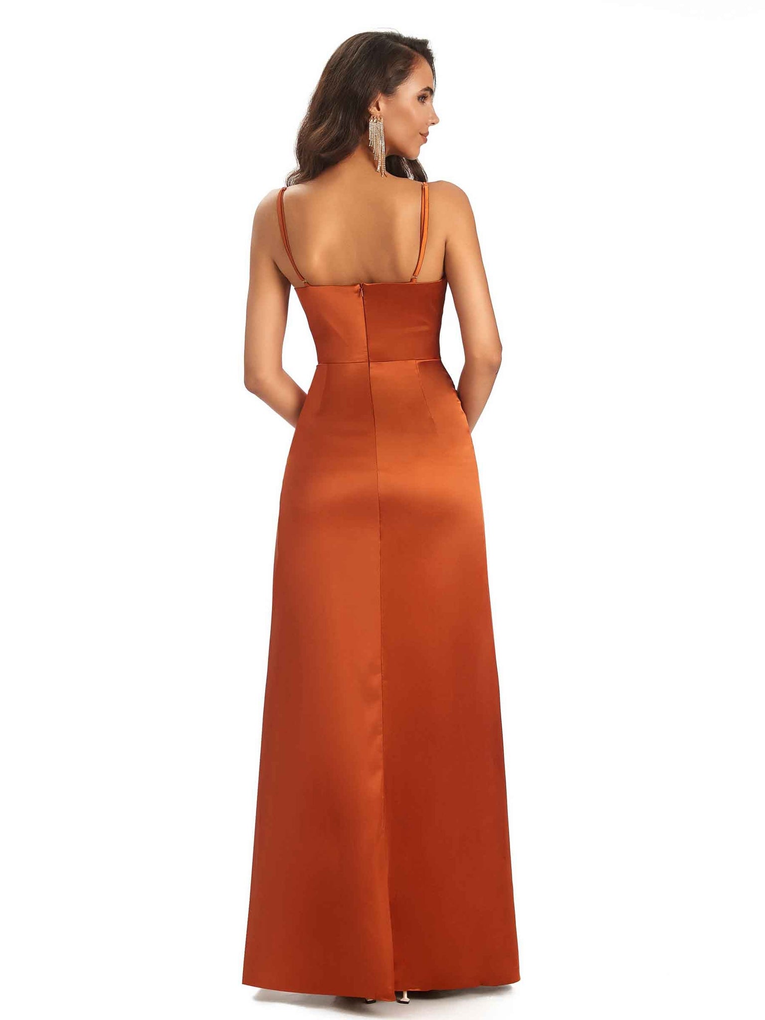 Robes témoin de mariage longues uniques satin doux sexy col en V plissé