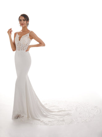 Bretelles Spaghetti Sirène Ivoire Dos Nu Robes Mariée Dentelle