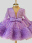 Robe à paillettes pour bébé fille en velours à manches longues robe de demoiselle d'honneur longueur genou avec nœud