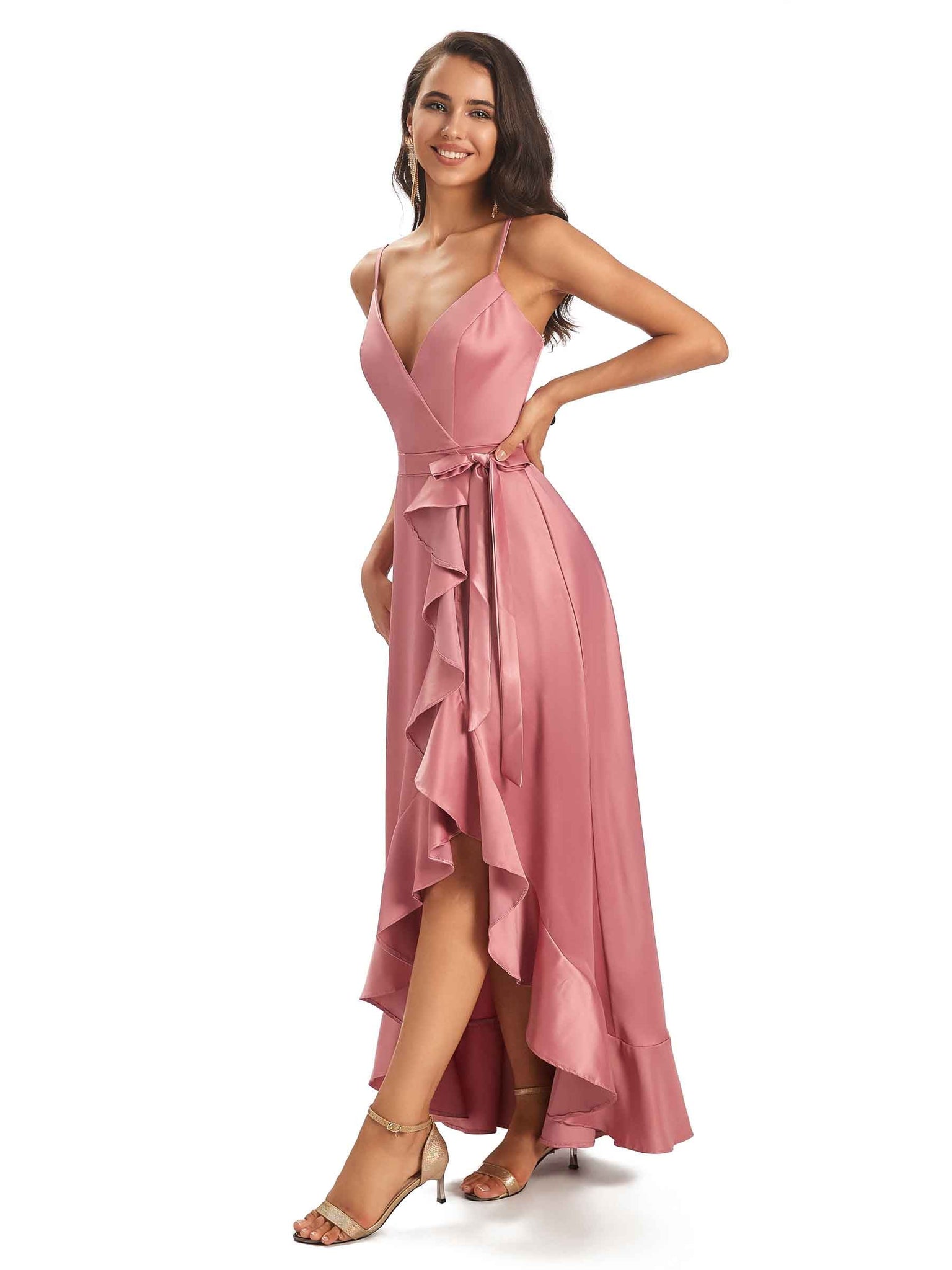 Robes de demoiselle d'honneur élégantes bretelles Spaghetti ligne A asymétrique