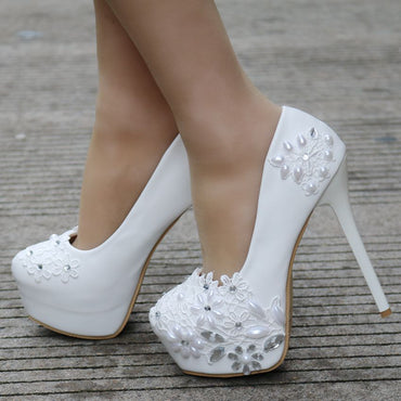 Women's Wedding Shoes Decorative Heel Wedding Heels Bridal Shoes With Beading WS0001